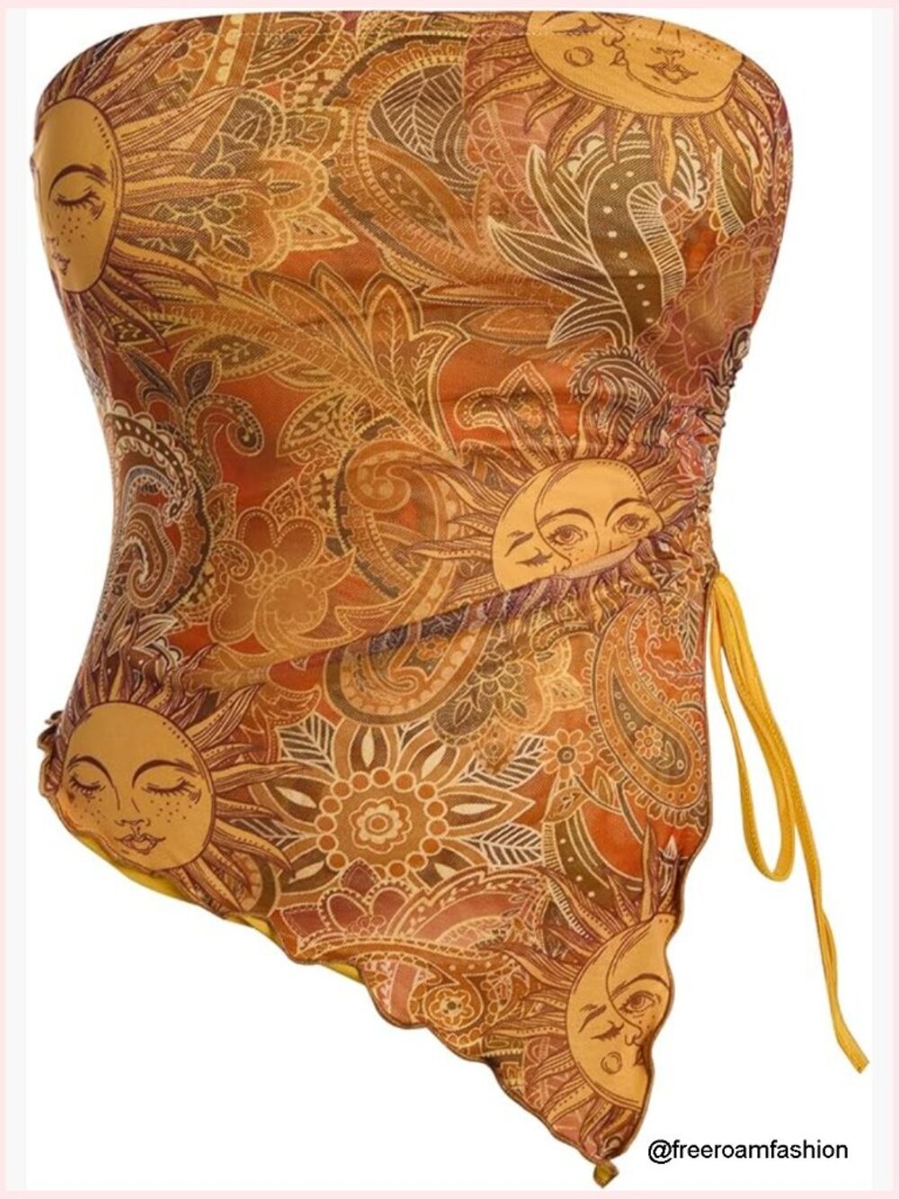 Boho Asymmetrical Bandana Tube Top Crop Top Strapless Sleeveless Drawstring Side